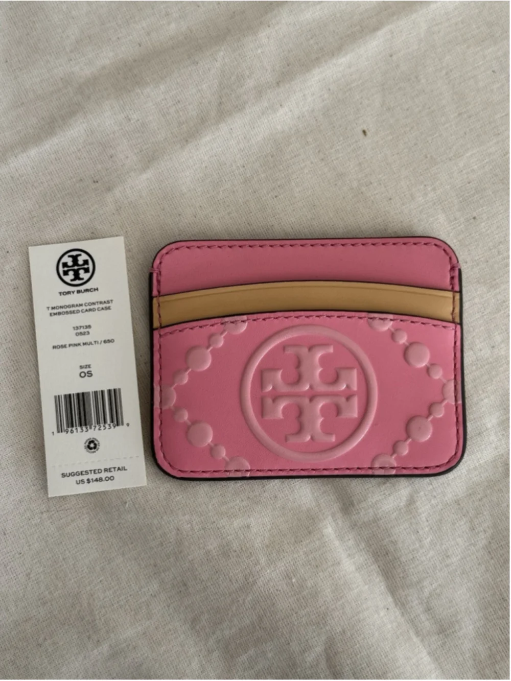 SALE New Tory Burch T Monogram Contrast Embossed Card Case 137135 $148